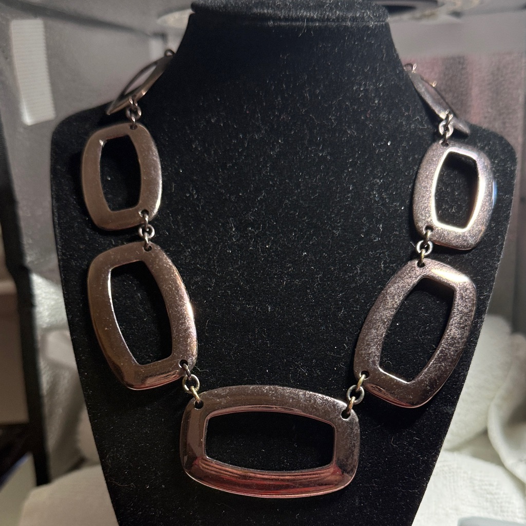 Dana Buchman Metallic Open-Link Statement Necklace In Gun Metal Tone
